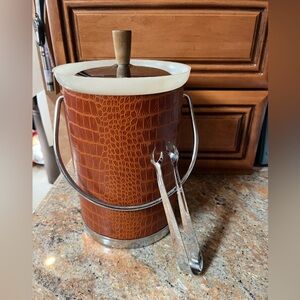 Vintage Kromex Faux Crocodile Leatherette Ice Bucket with Tong